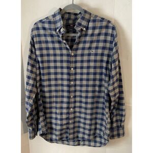 Vineyard Vines Slim Fit Whale Shirt Blue Gray Checkered Button medium men's